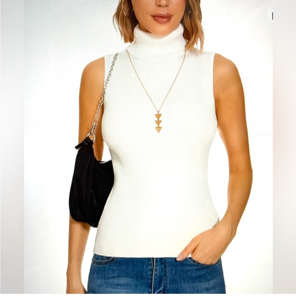 White Turtle Neck Sleeveless Top Sz XS